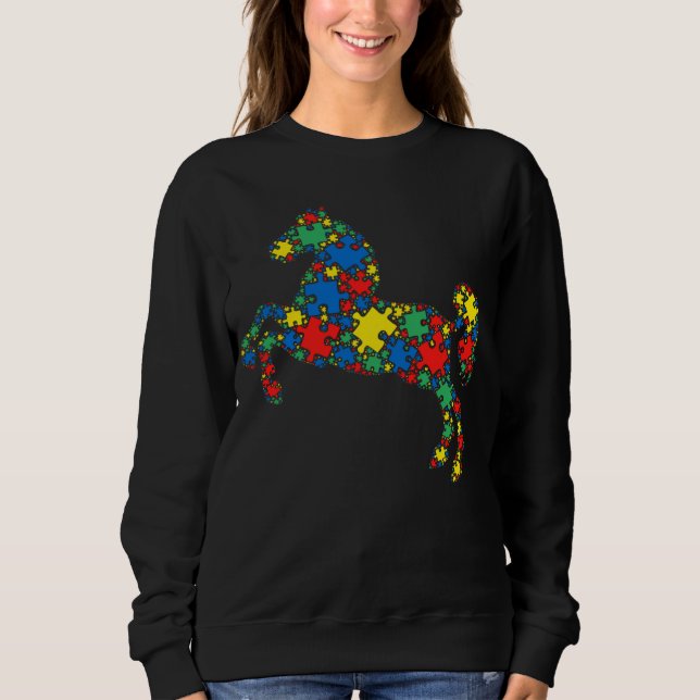 Sudadera Horse Autism Puzzle for Women Men Kids Autism Awar (Anverso)