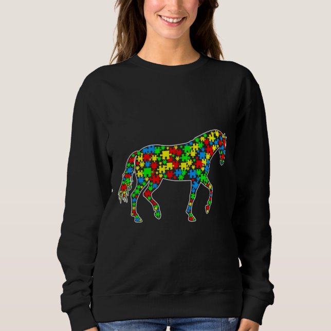 Sudadera Horse Funny Puzzle Animals Autism Awareness (Anverso)