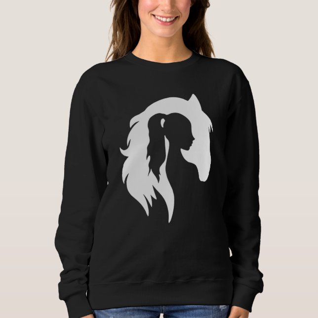 Sudadera Horse Silhouette Young Woman Girl Equestrian Cowgi (Anverso)