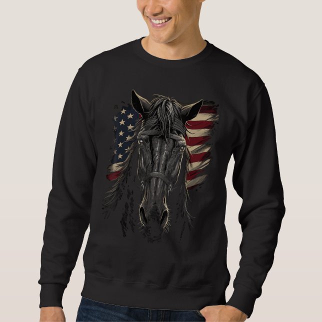 Sudadera Horse With USA Flag Horseback Riding Equestrian (Anverso)