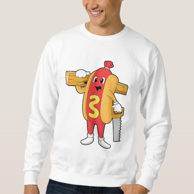 Sudadera Hotdog como Carpintero con Saw y Wood (Anverso)