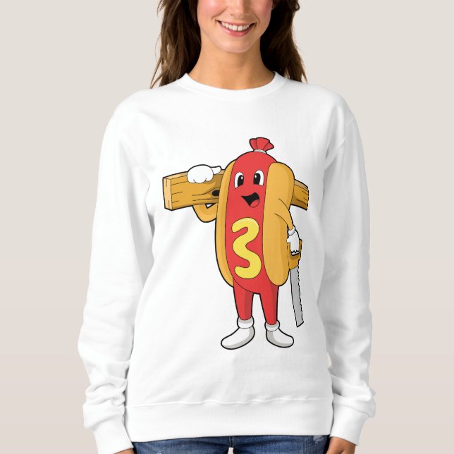 Sudadera Hotdog como Carpintero con Saw y Wood (Anverso)