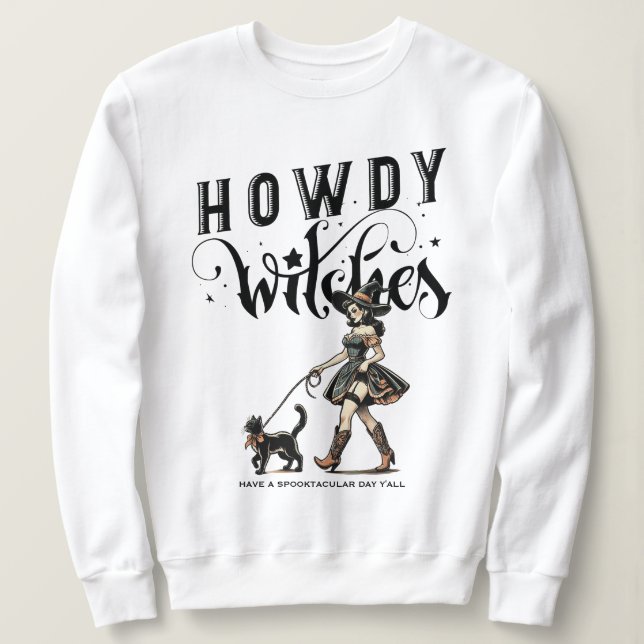 Sudadera Howdy Witts cita a un gato de brujas de Halloween (Anverso del diseño)