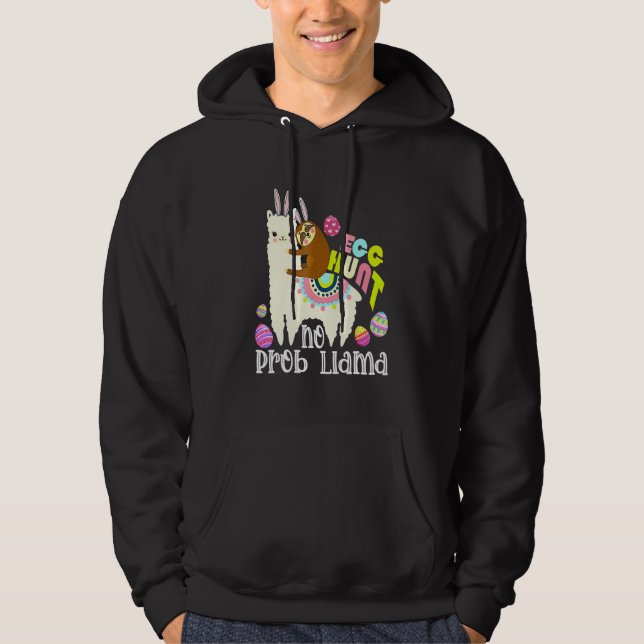 Sudadera Huevo caza No Prob Llama Bunny Sloth montando Llam (Anverso)