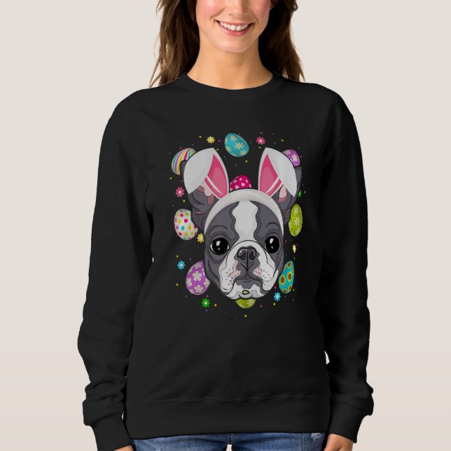 Sudadera Huevo de Pascua Bunny Ear Boston Terrier Dog Face  (Anverso)