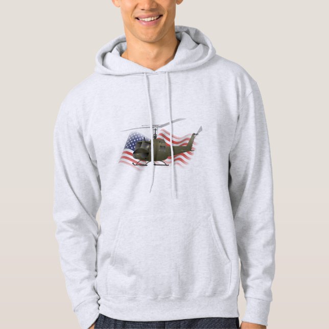 Sudadera Huey Helicóptero UH-1 con bandera estadounidense (Anverso)