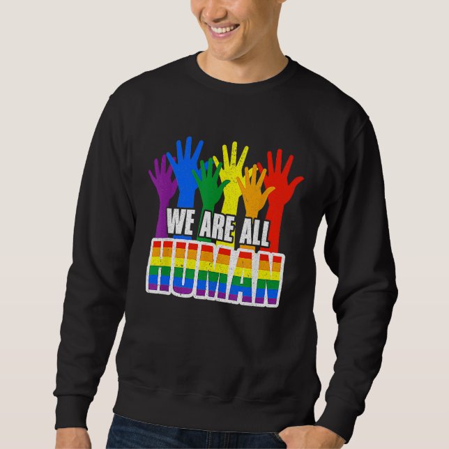Sudadera Human Pride Month Rainbow LGBT Flag Lesbian Trans  (Anverso)