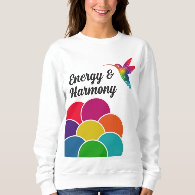 Sudadera Hummingbird vibrante con colores de energía y armo (Anverso)