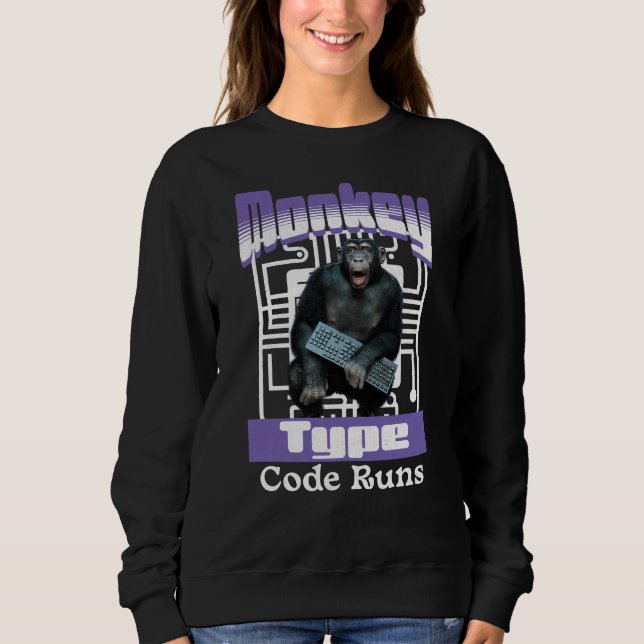 Sudadera Humor de Programador con Mono Escribiendo Código (Anverso)
