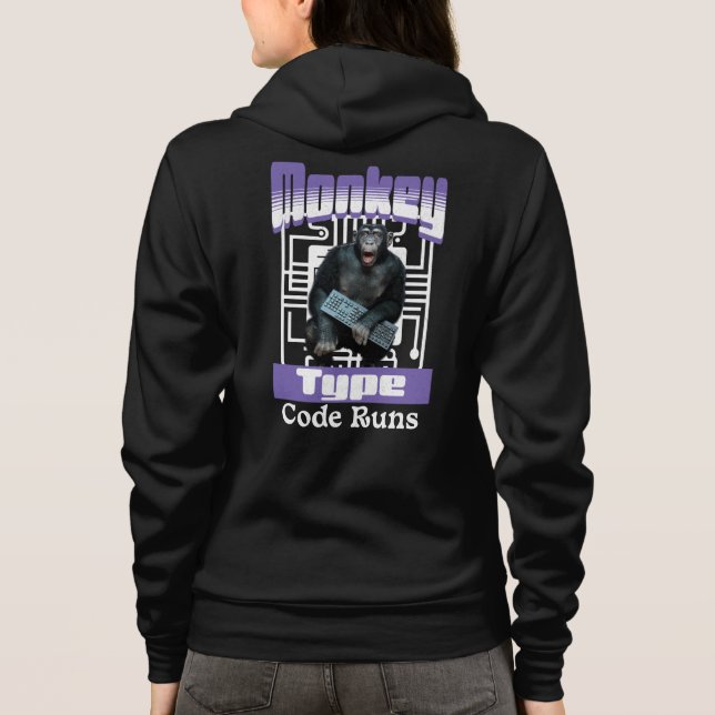 Sudadera Humor de Programador con Mono Escribiendo Código (Reverso)