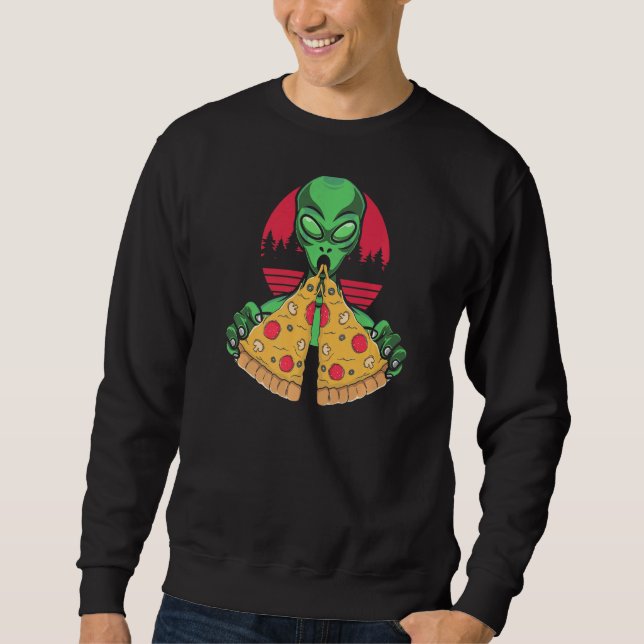 Sudadera Humorística extraterrestre comiendo pizza divertid (Anverso)