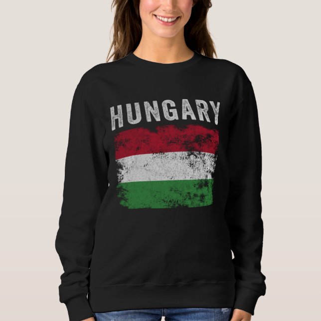 Sudadera Hungary Flag Distressed  Men Women Kids  Hungarian (Anverso)