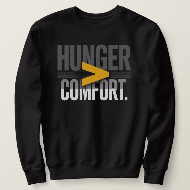 Sudadera HUNGER > COMFORT – Minimal Motivational Mindset  (Anverso del diseño)