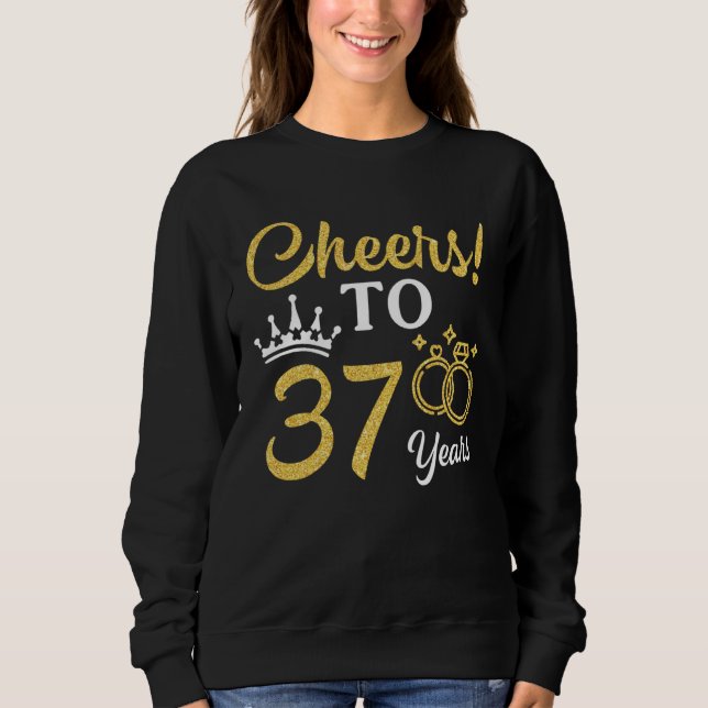 Sudadera Husband Wife Drinking Beer Wine Cheers To 37 Years (Anverso)