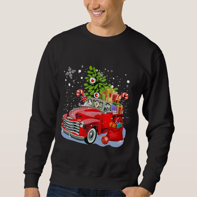Sudadera Husky Riding Red Car Feliz Perro de Navidad (Anverso)