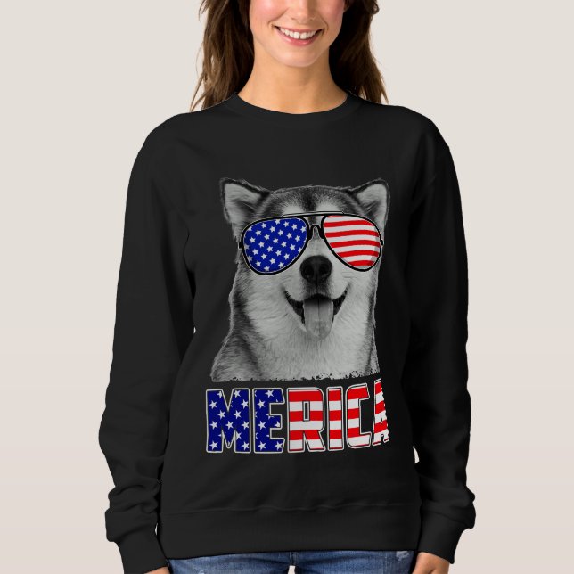 Sudadera Husky Siberiano 4 De Julio Merica Bandera De Ee.Uu (Anverso)