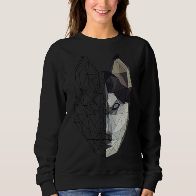 Sudadera Husky Wolf Dog Puppy Animal Low Poly Geométrico (Anverso)