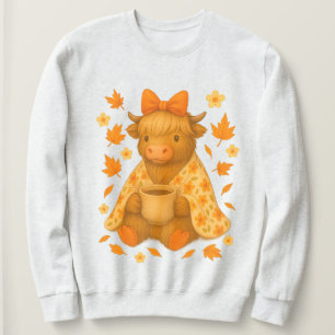 Sudadera Hyturtle Otoño Vaca Highland con Hojas de Arce Caf