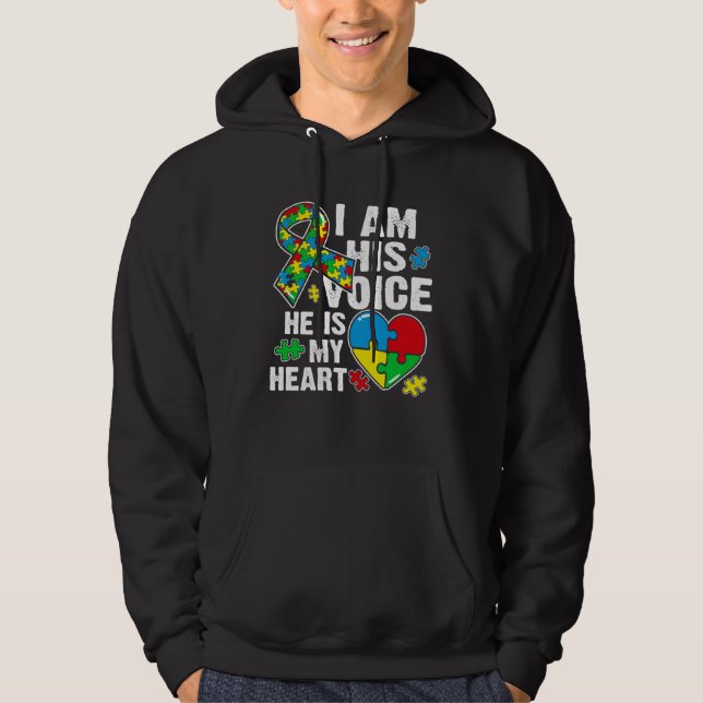 Sudadera I Am His Voice He Is My Heart Cute Autism Awarenes (Anverso)
