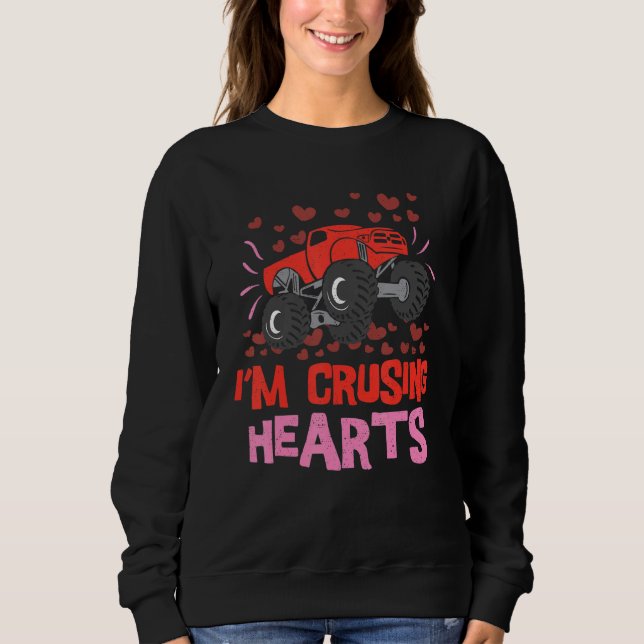 Sudadera I Crush Hearts Monster Truck Toddler Boys Valentin (Anverso)
