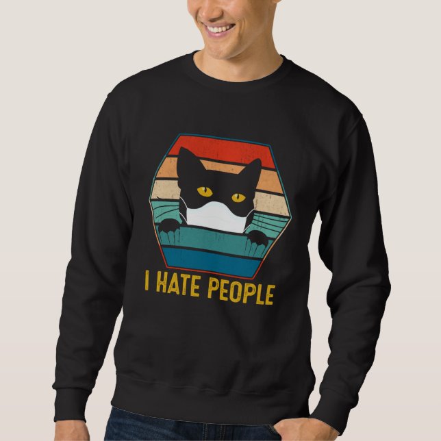 Sudadera I Hate People Black Cat Wearing Face Mask Quaranti (Anverso)