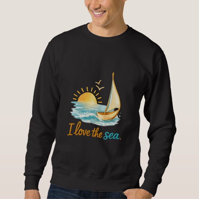 Sudadera I Love the Sea Sailboat Sunset Ocean Illustration  (Anverso)