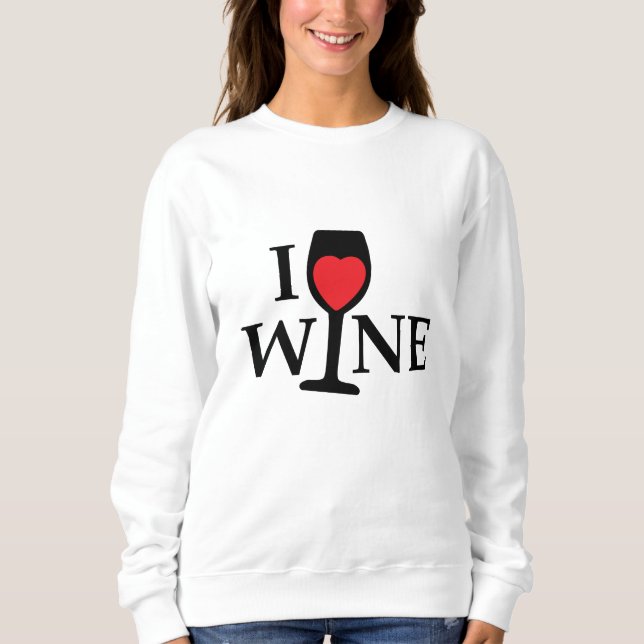 Sudadera i love wine, ik hou van wijn met rood hartje (Anverso)