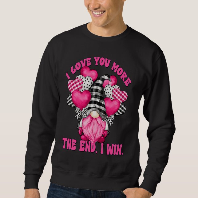 Sudadera I Love You More Gnome With Heart Balloons Pink Buf (Anverso)