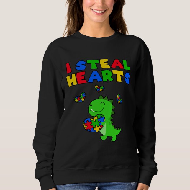 Sudadera I Steal Hearts Puzzle Autism Awareness Month Rex D (Anverso)