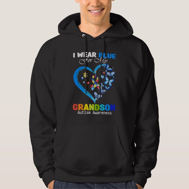 Sudadera I Wear Blue For My Grandson Autism Awareness Butte (Anverso)