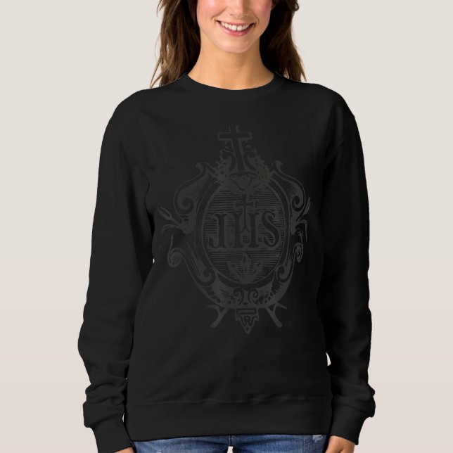 Sudadera IHS Crog Christogram Jesus Symbol Cat Tradicional (Anverso)