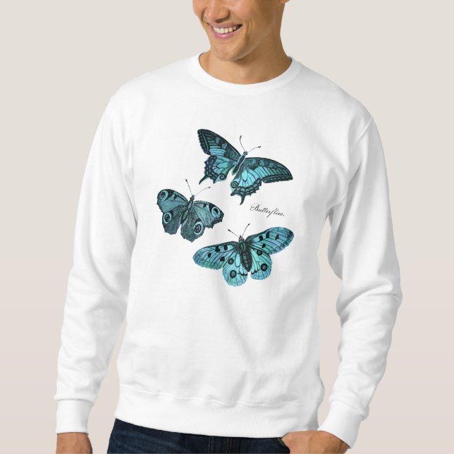 Sudadera Ilustracion azul verde azulado de la mariposa del (Anverso)