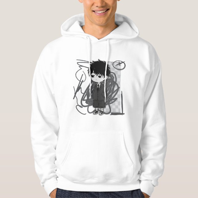 Sudadera Ilustración Chibi de Niño con Traje de Agotamiento (Anverso)