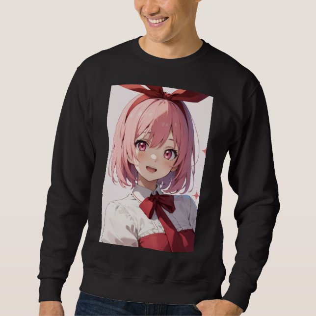 Sudadera Ilustración de chica anime linda con cabello rosa (Anverso)