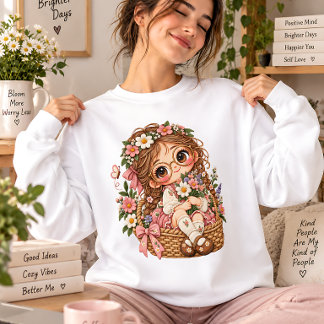 Sudadera Ilustración de Cottagecore de una Niña Llena de Fl