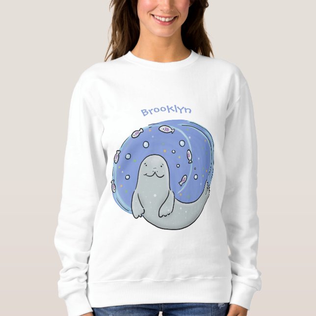 Sudadera Ilustracion de foca feliz y personalizado azul de  (Anverso)
