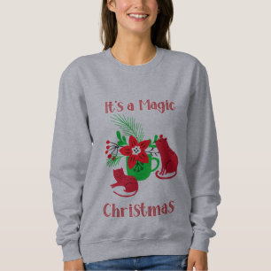 Sudadera Ilustracion de gatos y taza de navidad verde y roj