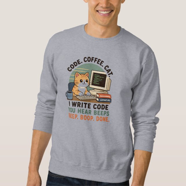 Sudadera Ilustración de humor de programador de gato de caf (Anverso)