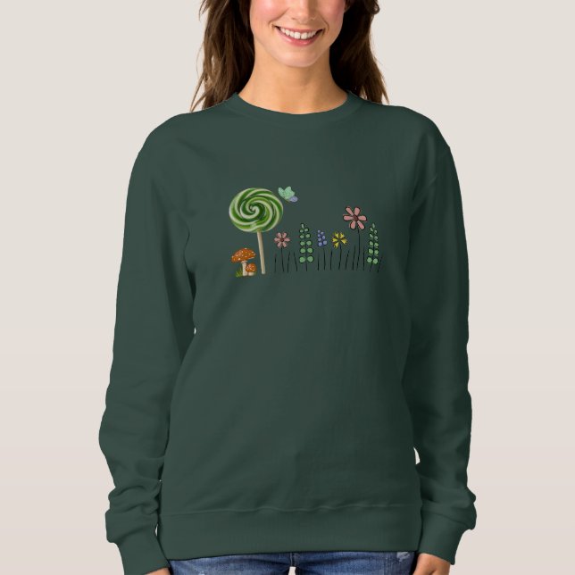 Sudadera Ilustración de jardín de dulces lindo. Básica acog (Anverso)