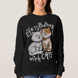 Sudadera Ilustración de la vida es mejor con gatos
