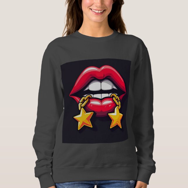 Sudadera Ilustración de Labios Brillantes (Anverso)