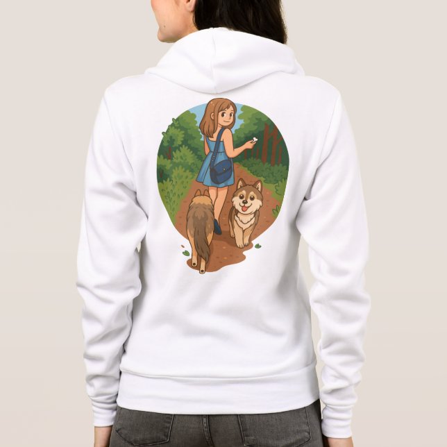 Sudadera Ilustración de mamá de perro lindo caminando cacho (Reverso)