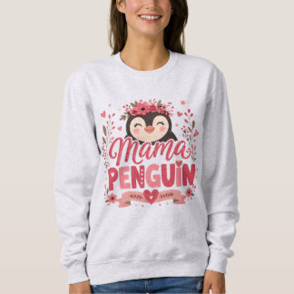 Sudadera Ilustración de Mamá Pingüino Floral Rosa Maternida