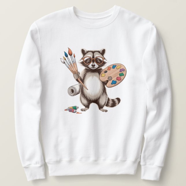 Sudadera Ilustración de Mapache Pintor Genial (Anverso del diseño)