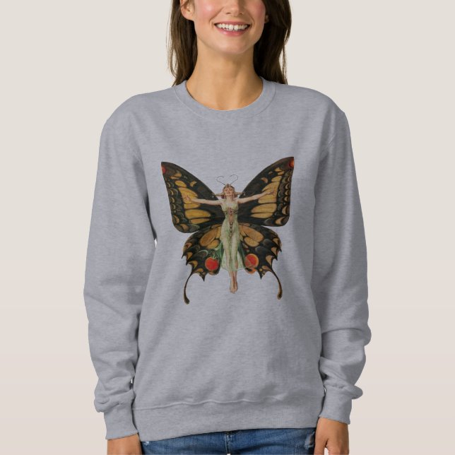 Sudadera Ilustración de Mujer Volando Mariposa Flapper (Anverso)