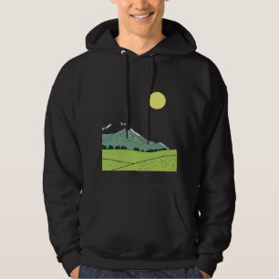 Sudadera Ilustración de paisaje montañoso prado verde sol
