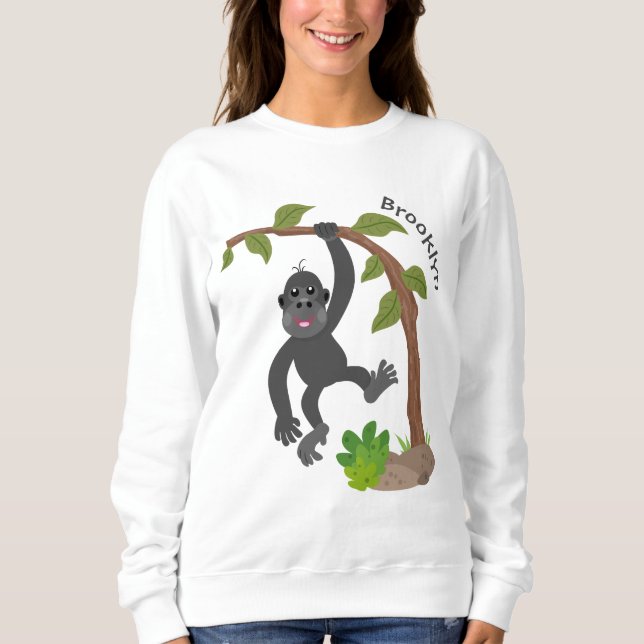 Sudadera Ilustracion de personalizado de bebé gorila feliz (Anverso)