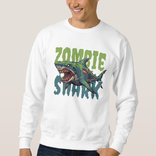 Sudadera Ilustracion de tiburón Zombie con miedo enojado (Anverso)