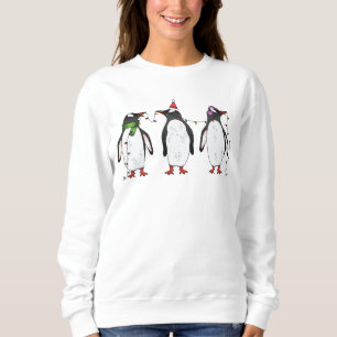 Sudadera Ilustración de tres pingüinos navideños festivos