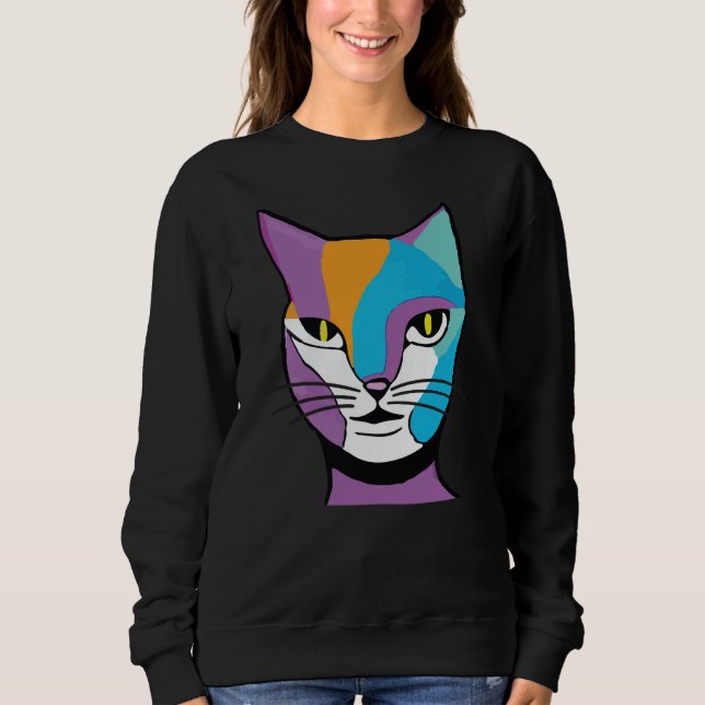 Sudadera Ilustracion de una mujer gata colorida (Anverso)